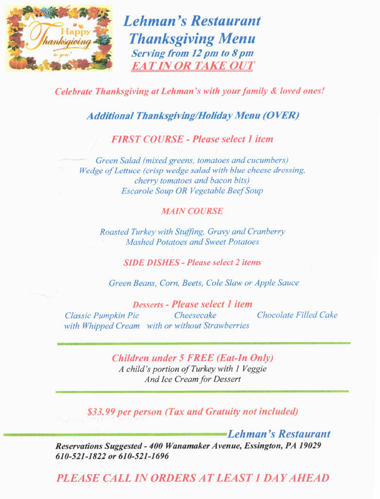 Lehmans Holiday menu 2024 Page 2